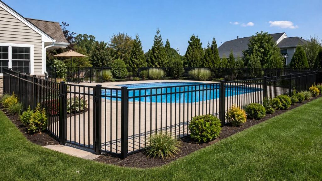 Aluminum pool fence installation meeting NJ code requirements in Ocean County